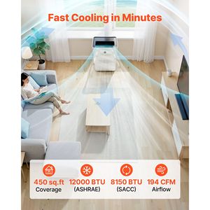 Condizionatore d'Aria Portatile 12000 BTU con Pannello Touch LED e Telecomando ASHRAE 8150 BTU SACC Tipi di Spina UK/US/AU - Product Image 4