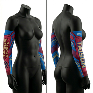 Manguitos de compresión para fútbol americano para mujer, 240 GSM, poliéster y elastano, diseño de panel en oro y granate, sublimación, logotipo personalizado - Product Image 3