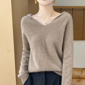 Pull en tricot à col en V, couleur unie, coupe classique, vêtement décontracté d'automne, haut rouge à manches longues pour femme - Product Image 3