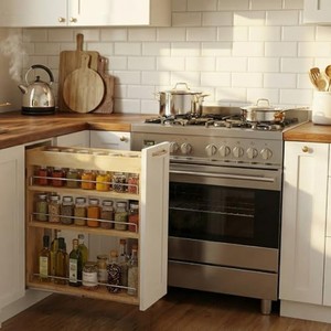 Meuble de rangement pour épices en bois de teck - Tiroir coulissant avec quincaillerie en laiton pour cuisine - Vente en gros - Product Image 3