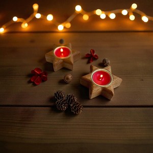 <b>Wooden</b> <b>Star</b> Tea Light Holder Natural Wood Candle Stand Home Decoration - Product Image 6