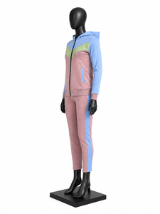 Ensemble de survêtement rose et bleu pour femme : veste zippée et pantalon de jogging – Tenue décontractée, sportive et d'entraînement - Product Image 3