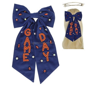 Custom Handmade White Basketball Beaded Hair <b>Clip</b> <b>Bow</b> School Spirit Hair Accessory Bulk for Kids Sports Inspired Hair <b>Bow</b> - Product Image 3