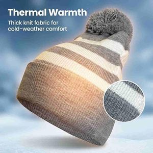 Striped <b>Beanie</b> <b>Hat</b> 100% Acrylic Winter Knit Cap for <b>Men</b> Casual Style Black White Color Block Design Unisex Adult Fit - Product Image 3