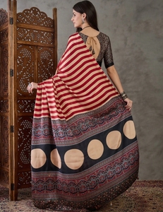 Sari de Mezcla de Seda con Estampado Digital a Rayas Estilo Bollywood KV - Product Image 6