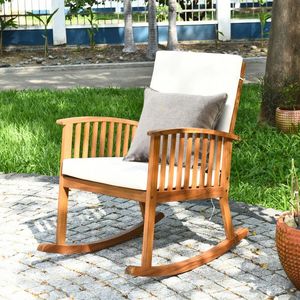 Sedia a dondolo da esterno in legno di acacia con cuscini rimovibili e lavabili per giardino, parco, ingresso - Product Image 6