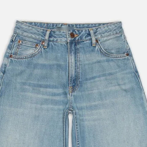 Jean baggy en denim indigo délavé taille haute pour femme, coupe large, avec fermeture éclair, pantalon droit pour femme - Product Image 4