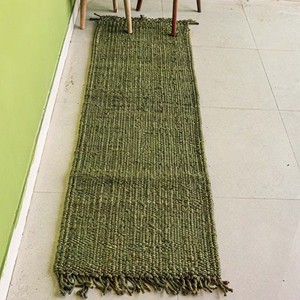Handcrafted Jute Area Rug Rectangle Geometric Pattern Natural Dark Green Modern Living Room Floor Decor Spot Clean Washable - Product Image 5