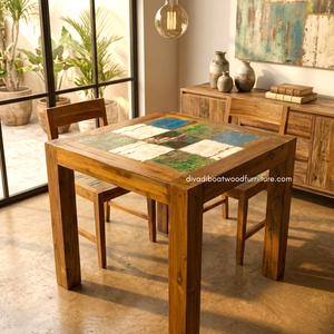 Mesa de Comedor Rústica Hecha a Mano de Madera de Teca Reciclada, Color Natural, para Interiores, Hogar, Restaurante, Muebles Duraderos - Product Image 5