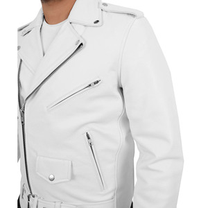 Blouson Bomber en Cuir Blanc Grande Taille Personnalisé OEM pour Motard, Nouvelle Collection Hiver 2026, Haute Qualité, Style Zippé - Product Image 5