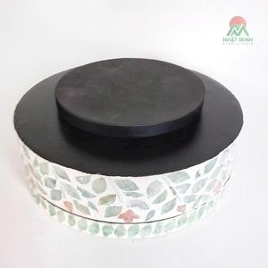 Premium handcrafted round rotating <b>box</b> featuring <b>mother</b>-of-pearl inlay and pearl accents—a luxurious home décor piece - Product Image 3