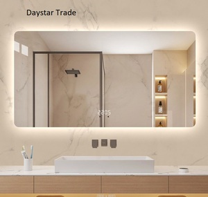 Miroir de salle de bain mural rectangulaire moderne en verre avec capteur tactile et éclairage arrière chaud - Product Image 1