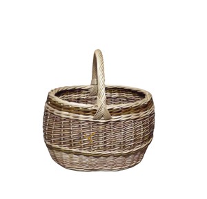 Outdoor Camping Gift <b>Basket</b> Open Top Striped <b>Wicker</b> Hamper Single High <b>Handle</b> Handwoven Fruit Flower Case Rattan Picnic <b>Basket</b> - Product Image 2