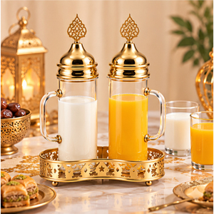 Juego de Jarra y Recipiente de Vidrio para Decoración de Mesa de Ramadán con Elegante Tapa Dorada en Forma de Minarete para Servir en Iftar y Fiestas Eid, en Oferta - Product Image 5