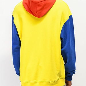 Sweat-shirt à capuche pour homme, coupe ample, manches raglan, style color block, décontracté, pour l'automne, jaune, bleu, rouge, en molleton de coton - Product Image 3