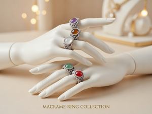 แหวนมาคราเม่ลาพิส ลาซูลีธรรมชาติ - อัญมณีสีน้ำเงิน เครื่องประดับสไตล์โบโฮ รับรองโดย IGI แหวนหมั้นสำหรับทุกเพศ |   ฮาริ อม ครีเอชั่นส์ - Product Image 5