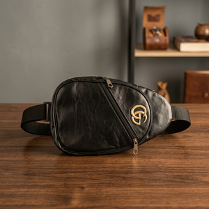 Sac de poitrine pour homme en cuir véritable noir, imperméable, sac bandoulière, sac messager à fermeture éclair, sac à dos pour les voyages et l'usage quotidien - Product Image 4
