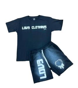 Conjunto de Dos Piezas para Hombre, Estilo Deportivo, Lavado Ácido, Pantalones Cortos y Camiseta con Serigrafía, Tela de Rizo, Traje Deportivo de Verano - Product Image 4