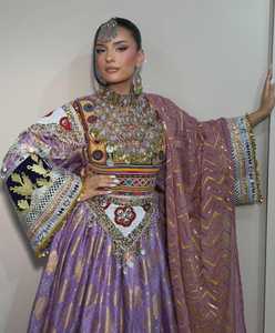 Robe maxi brodée à col haut avec perles et motifs géométriques, style traditionnel afghan, robes décontractées pour occasions formelles - Product Image 4