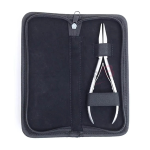 Custom Logo Black Leather Pouch Flat Tip Hair <b>Extension</b> Pliers Micro-<b>Beads</b> Stainless Steel Hair <b>Extension</b> Tool - Product Image 2