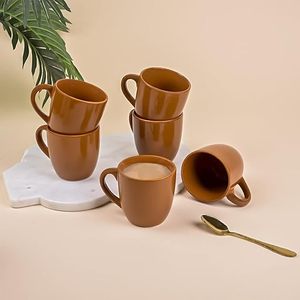 Ensemble de 6 tasses à thé en céramique marron chocolat, compatibles micro-ondes, 400 ml, avec motif créatif, impression de logo personnalisable - Product Image 4