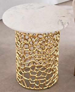 Modern <b>Round</b> Marble Top <b>Side</b> <b>Table</b> With <b>Gold</b> Metal Base Indoor Living Room Decor Accent Piece - Product Image 2