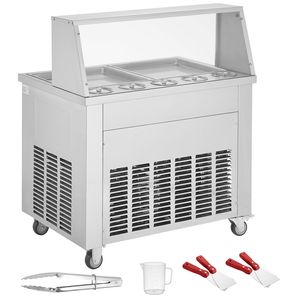 Nuova Macchina Commerciale per Gelato Arrotolato 35x35 cm con 2 Vasche Quadrate in Acciaio Inox per Mescolare - Product Image 1