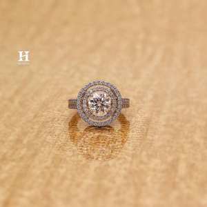 Luxury Round Cut Lab Grown Diamond Engagement <b>Ring</b> 14K White Gold Double Halo <b>Split</b> Shank Solitaire CVD Diamond Wedding <b>Ring</b> - Product Image 3