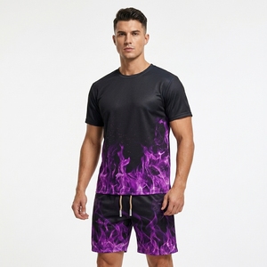 OEM Apparel Latest Design Fashion Wear Printing Summer Tshirt Short Sets Casual Solid Color Men <b>T</b>-<b>shirt</b> Short Sets - Product Image 1