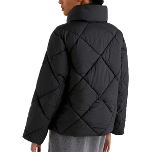 Women's <b>Quilted</b> Puffer Jacket Solid Color Stand Collar Full Sleeve Winter Short Length Polyester <b>Wadding</b> Coat - Product Image 2
