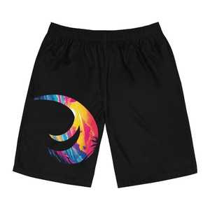 Shorts de Baño Negros para Hombre con Estampado de Olas Coloridas, Cintura Elástica, Secado Rápido, Traje de Baño Informal - Product Image 2