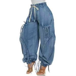 Women's Cotton Harem Pants Solid Color Loose Fit Ankle-Length Drawstring Waist Cargo Style Casual Summer Wear - Product Image 3
