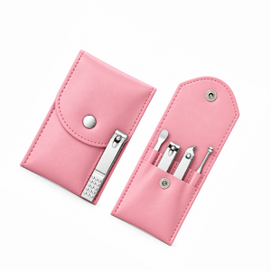 Kit de manucure en cuir rose 5 en 1, ensemble de manucure portable en acier inoxydable avec coupe-ongles et outils, style classique - Product Image 5