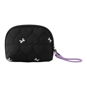 Trousse de Maquillage Matelassée Brodé en Polyester avec Fermeture Éclair, Grande Capacité, Portable, Pochette de Voyage en Forme de Cœur avec Dragonne - Product Image 1