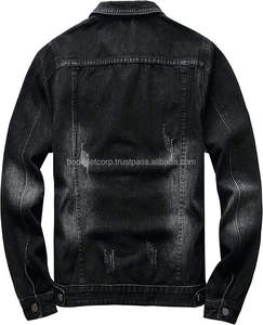 Black Denim Jackets for Men Comfortable and Stylish Ripped Design <b>Stand</b> Collar Most Popular with Good Quality - Product Image 2