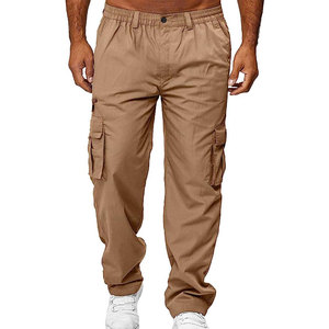 New Design Men's 100% Cotton Lightweight Straight Casual Cargo Pants Mid Rise <b>Light</b> Wash Breathable Eco-Friendly Drawstring - Product Image 1