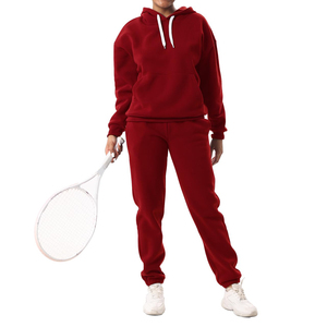 Ensemble survêtement pour femme, couleur unie rouge, sweat-shirt à manches longues et pantalon décontracté, respirant, coton de haute qualité, vêtements d'hiver - Product Image 6