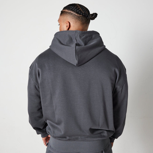 Sweat-shirt à capuche zippé pour homme, coupe classique, gris uni, en molleton français, décontracté, pour l'automne - Product Image 5