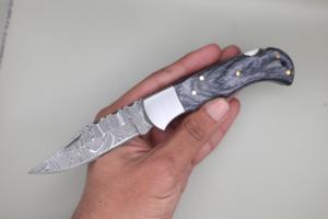 Cuchillo Plegable de Bolsillo para Camping, Hecho a Mano, de Acero de Damasco de Grado Industrial, con Mango de Madera, Hoja de Punta Caída, Personalización OEM/ODM - Product Image 5