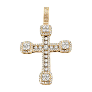 Colgante de Cruz Sagrada con Incrustaciones de Diamantes en Oro Amarillo de 14K |   Collar con Colgante Religioso con Corte Redondo y Pavé, Joyería Fina para Hombre y Mujer, Regalo - Product Image 3