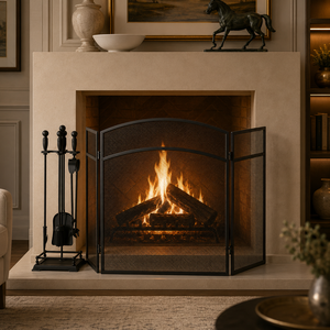 Diamond Wave Metal Fireplace <b>Screen</b> Folding Three Panel Fine Mesh Spark Guard Decorative Steel Hearth <b>Protector</b> - Product Image 6