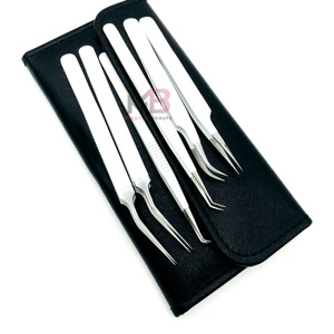Pinzas Profesionales para Extensión de Pestañas con Punta de Fibra Blanca y Logotipo Personalizado, Material de Acero Inoxidable Sostenible - Product Image 1