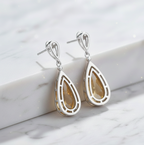 Hot Selling Pear Yellow Stone <b>Earrings</b> 5.5 Inch 925 Sterling Silver 18K Gold Plated Long Statement Dangle <b>Earrings</b> Party Wear - Product Image 3