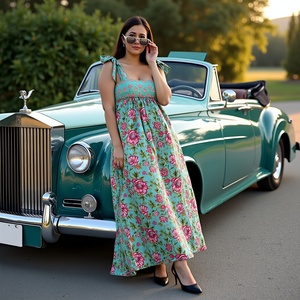 Vestido Maxi sin mangas verde menta para niñas con ajuste relajado y Vibe floral pajarita Correa Maxi vestido turquesa estampado floral - Product Image 5