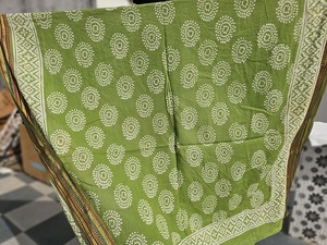 Handcrafted Wooden Block Print Cotton Sarongs Pareos & Scarves with Zari Silk Border Lightweight Women’s Beachwear Wholesale - Product Image 6