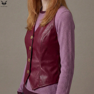 Chaleco de Cuero para Mujer 2026, Color Borgoña, Corte Entallado, Cuello en V, Nuevo, Cómodo, Duradero, Ligero, OEM, ODM - Product Image 5