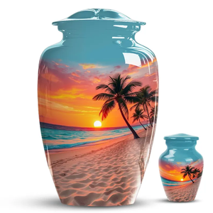 Blue Sunset Palm Tree Metal Cremation Urn Adult Ashes Memorial Urn Decorative Keepsake <b>Vase</b> Custom Design - Product Image 3