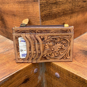 Tarjetero de cuero genuino occidental con múltiples bolsillos y regalo de diseño floral para él o ella - Product Image 2