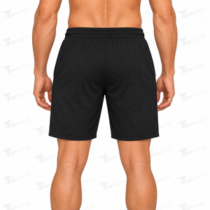 Shorts Bermuda pour homme, couleur noire unie, avec cordon de serrage à la taille et poches, décontractés, tricotés, respirants, en tissu molletonné - Product Image 4