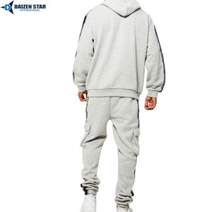 Men's Gray Hooded Tracksuit Full Sleeve Casual Sweatshirt Pants Set Solid Color Breathable Cotton Autumn Wear - Product Image 2